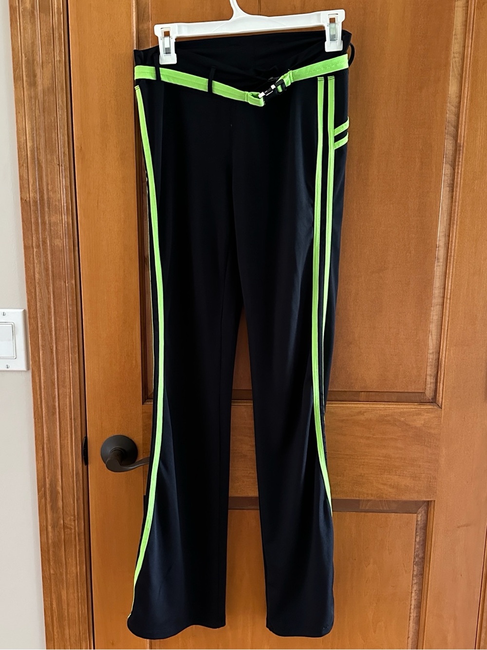 Gracia VALOREE Black Neon Green Side Stripe High Rise Flare Track Pants - Size M